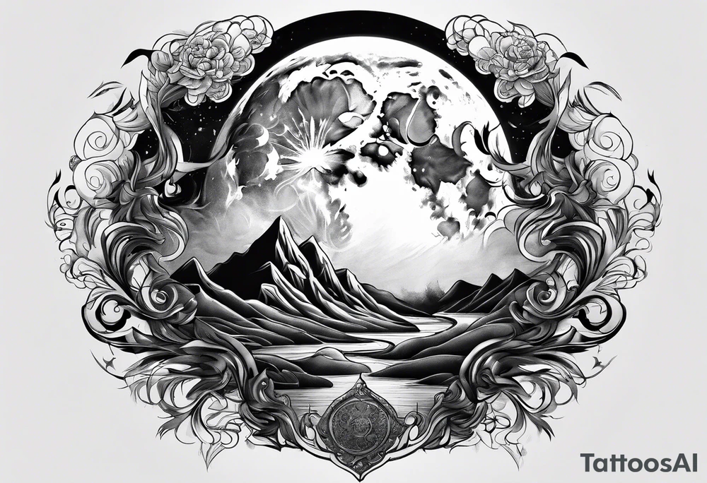 Moon wrapped in smoke tattoo idea