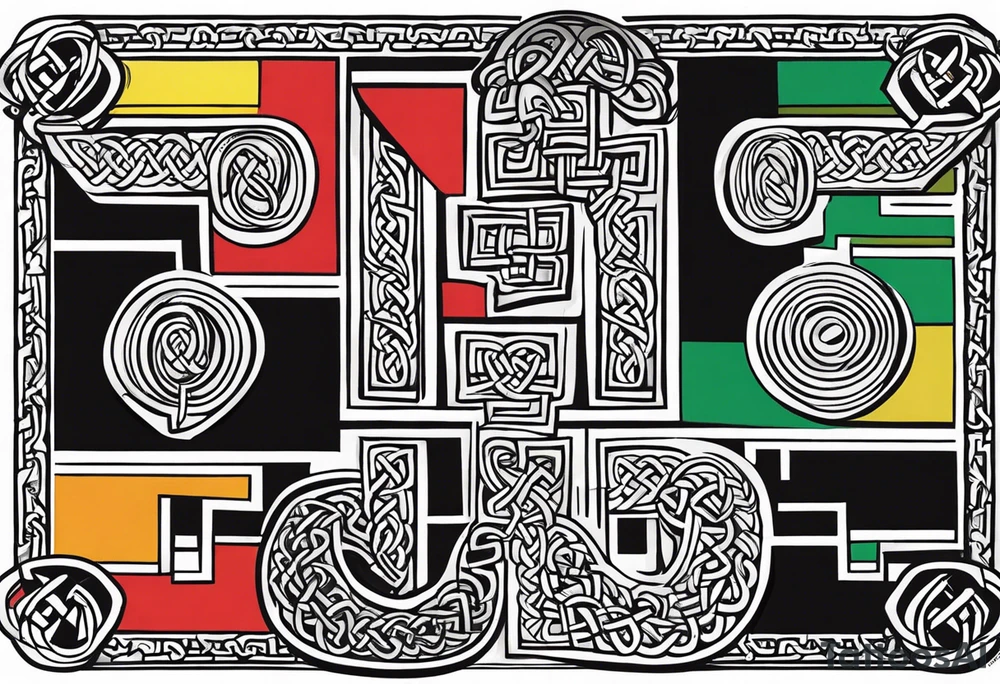 Celtic bands, a black power fist, and the names Kaela and Janice tattoo idea