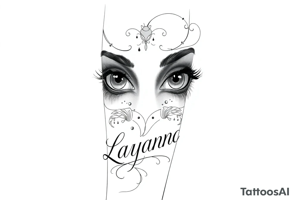 Girl eyes with the name layanna at the bottom of it tattoo idea