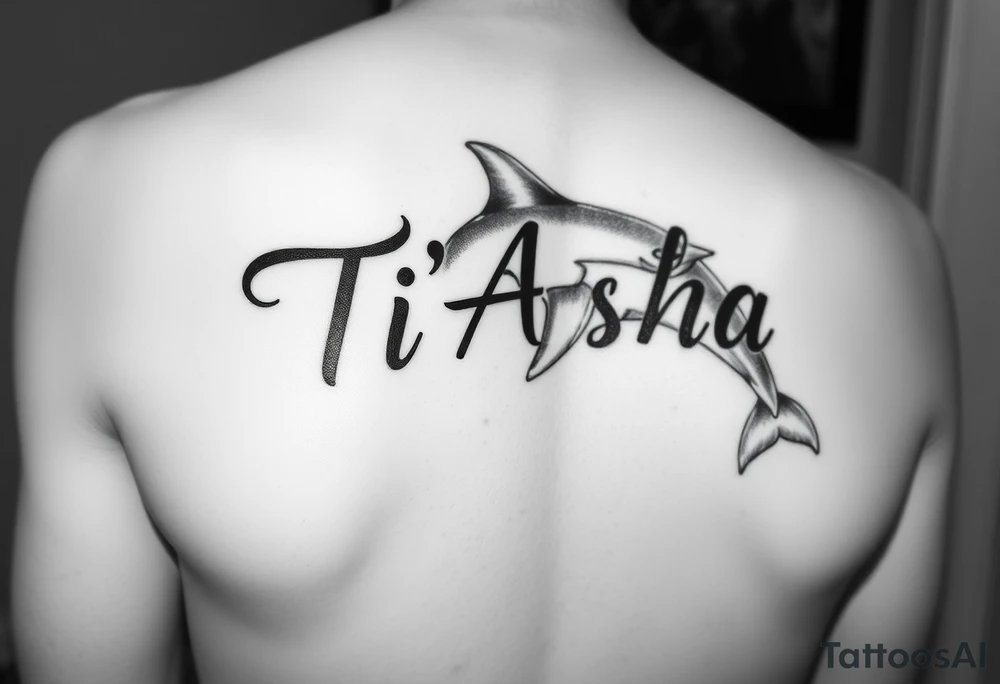 The name Ti'Asha with a dolphin for my mom favorite animal with the tattoo being somewhere on the arm or bicep tattoo idea