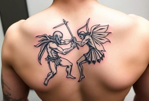 powerful greek mythology fight scene tattoo idea