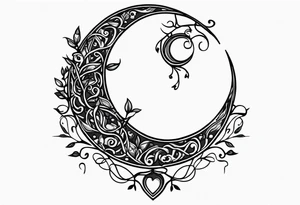 Crescent moon with a love heart inside with vines creeping down it tattoo idea