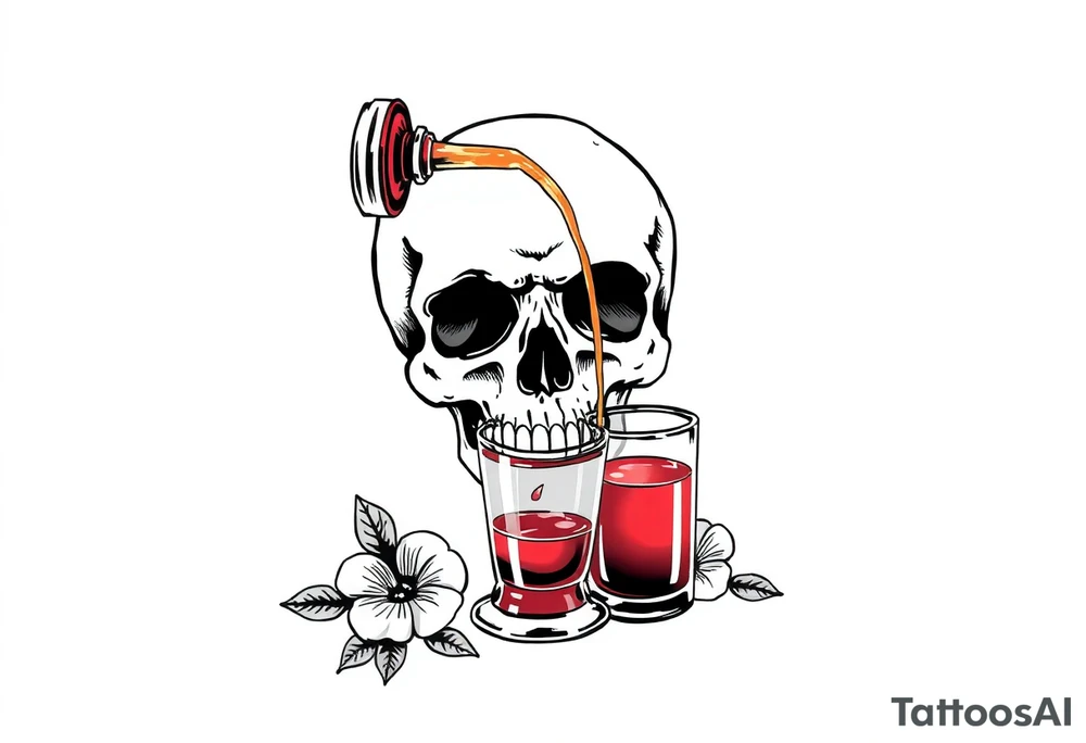 “I’ll drink your poison if you fill the cup” skull, glass, pouring liquid tattoo idea