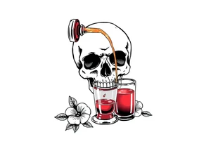 “I’ll drink your poison if you fill the cup” skull, glass, pouring liquid tattoo idea