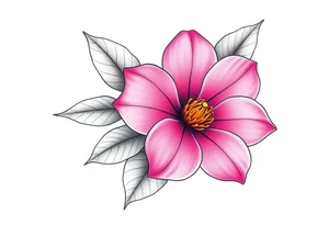 pink camelia flower with leaves and stem tattoo idea