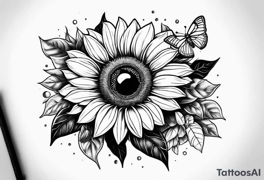 Scene featuring a bumble bee, a lemur, and a sunflower tattoo idea