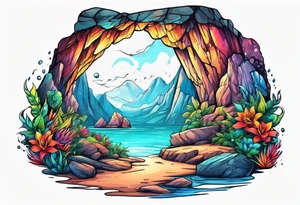 Colorful cave with water tattoo idea