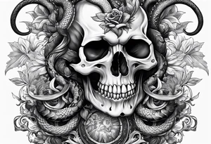 skull with horns and snake tattoo idea
