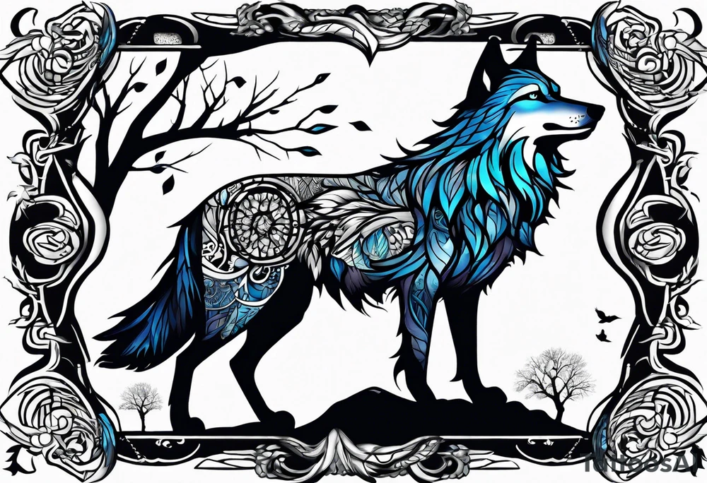 wolf raven and tree of life tattoo idea