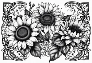 2 sunflowers with forget me nots intertwined tattoo idea