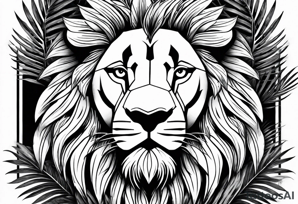 lion with palm trees half sleeve tattoo idea