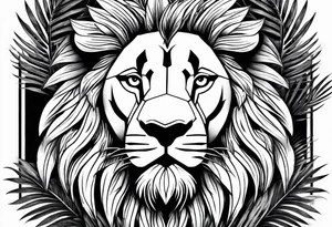 lion with palm trees half sleeve tattoo idea