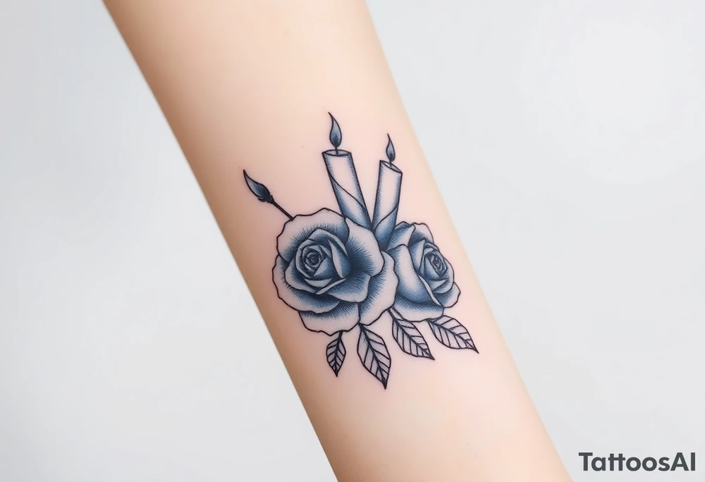 Blue, 2 roses, 2 candles, water tattoo idea