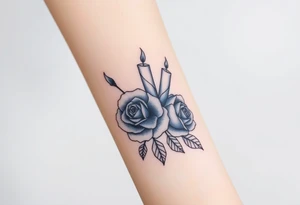 Blue, 2 roses, 2 candles, water tattoo idea