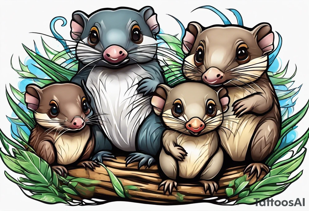 Australian Platypus, Echidna, Wombat & pygmy Sugar Glider in one image tattoo idea