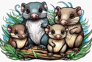 Australian Platypus, Echidna, Wombat & pygmy Sugar Glider in one image tattoo idea