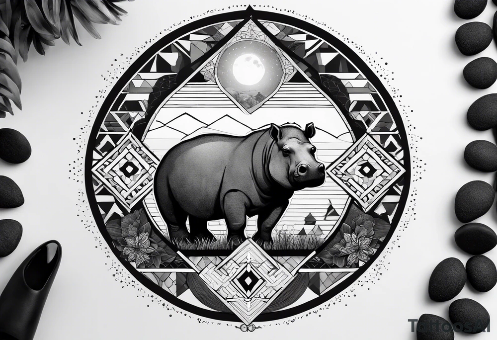 Very asymmetrical, +geometric pattern, with realistic full moon, with hippo,+tribal, +geometric, +inkart , +blackwork, +grey scale, + sketch
with wintersweet flower bud, +inkart touch, +for men, detailed , combined favourite , tattoo idea