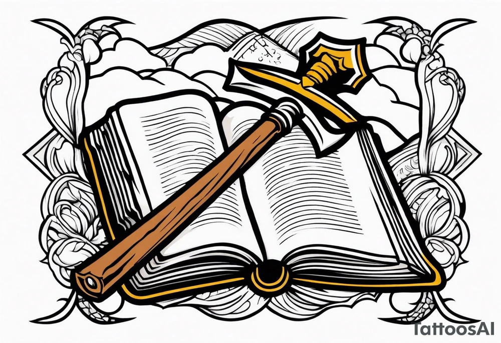 An opened bible with a battle Axe tattoo idea