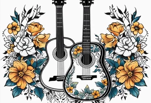 guitar with flowers simple design traditional vintage tattoo idea