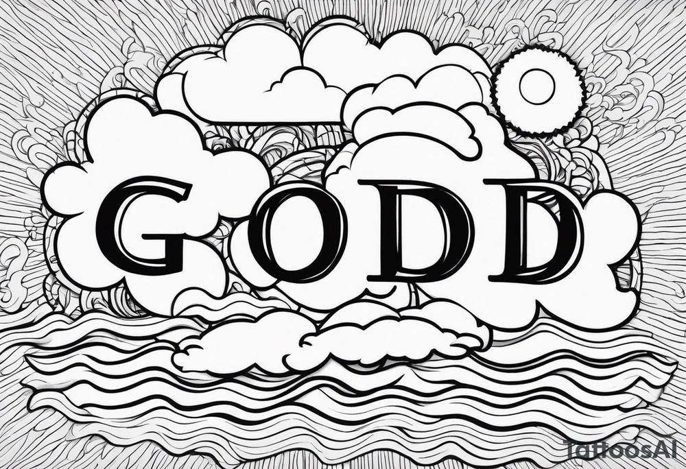 The word God in a biblical text. Clouds behind it tattoo idea The word God in a biblical text. Clouds behind it tattoo idea