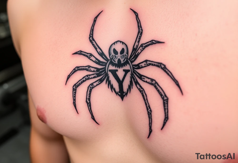 Spider crawling with the letter Y on the body of the spider tattoo idea