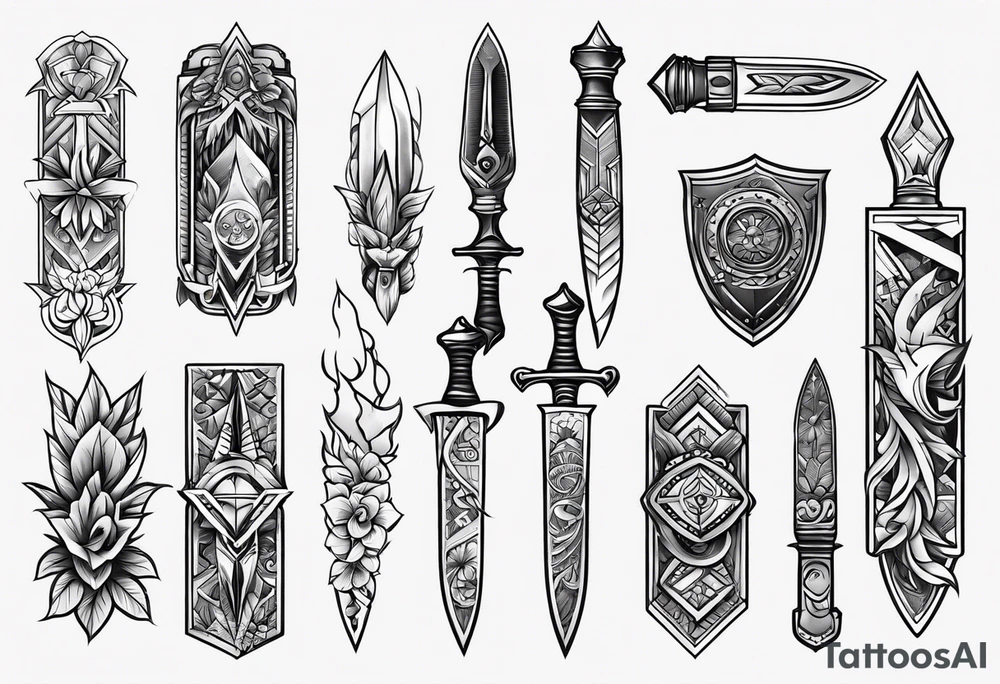 Variety of knifes traditional style flash sheet tattoo idea