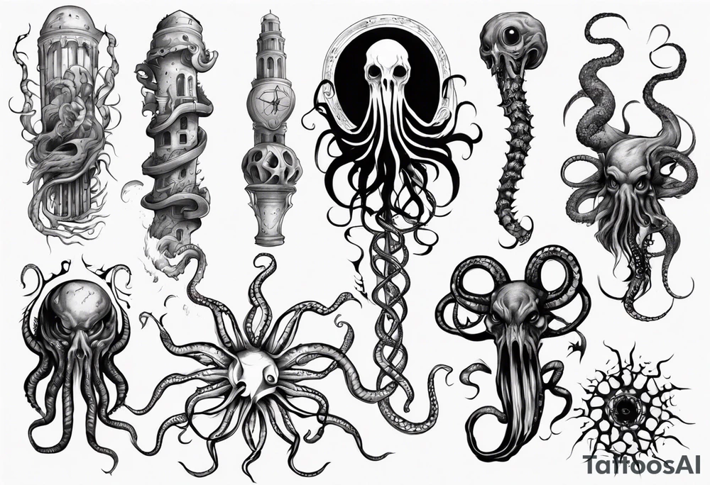 lovecraft mythe long tattoo
with lot of tentacle for forearm and hand
crazy tattoo idea