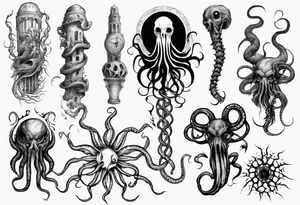 lovecraft mythe long tattoo 
with lot of tentacle for forearm and hand
crazy tattoo idea