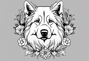 The name “odin” in script cursive with April birth flowers placed nicely through it and a dogs nose print at the end tattoo idea