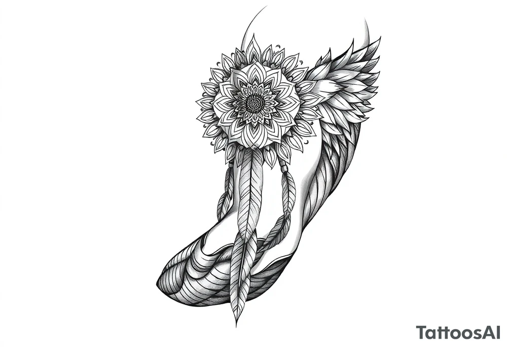 spiritual feathers ornamental mandala shaman tattoo idea