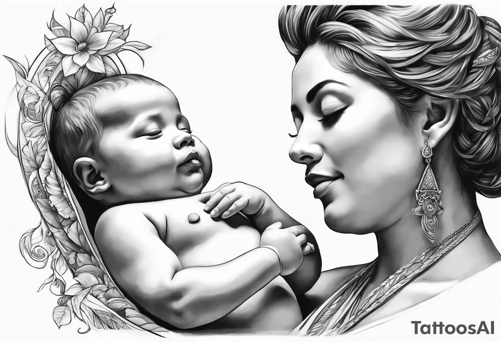 chest tattoo : 
mom and baby son statue tattoo idea