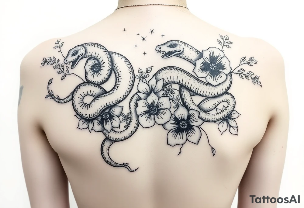 Gangster medusa snakes coming out of hair with flowers and quotes tattoo idea