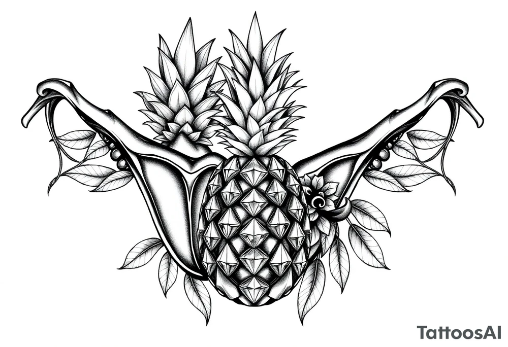 Design around a vagina and anus using a majestic pineapple with diamonds,, vagina, anus, tattoo idea