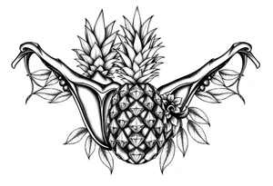 Design around a vagina and anus using a  majestic pineapple with diamonds,, vagina, anus, tattoo idea
