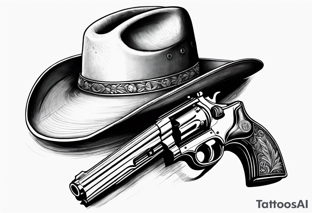 Cowboy hat with a .45 revolver and a rifle tattoo idea