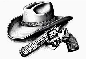 Cowboy hat with a .45 revolver and a rifle tattoo idea