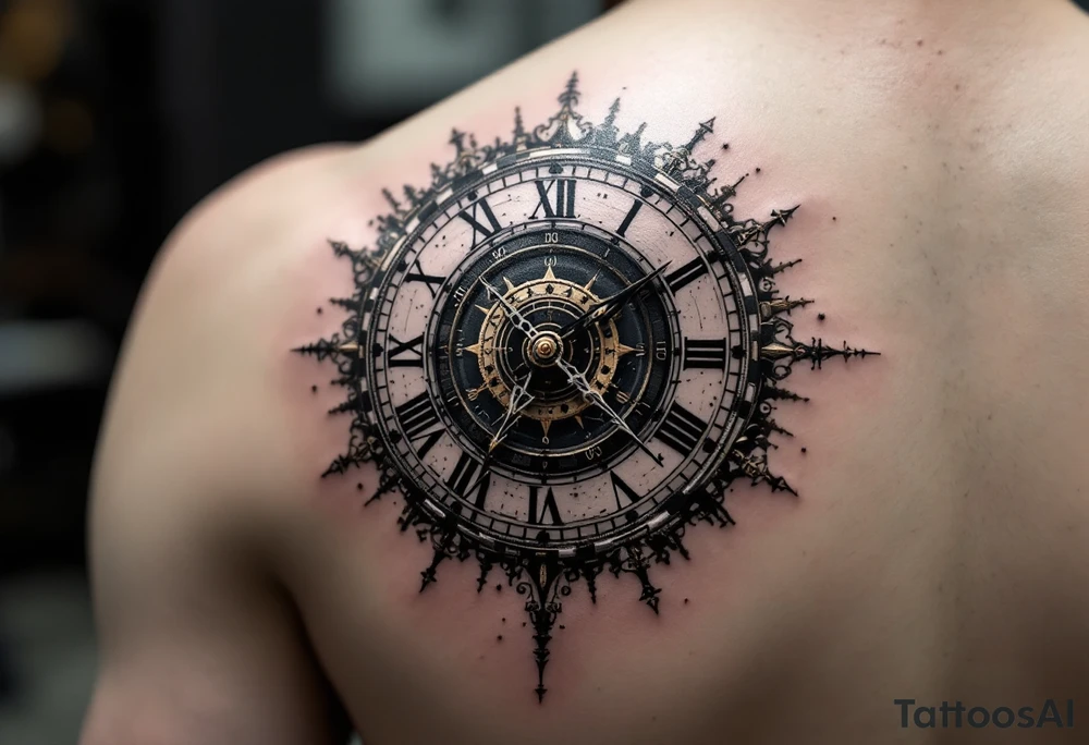 vintage roman numerals within ornate clockwork mechanism tattoo idea