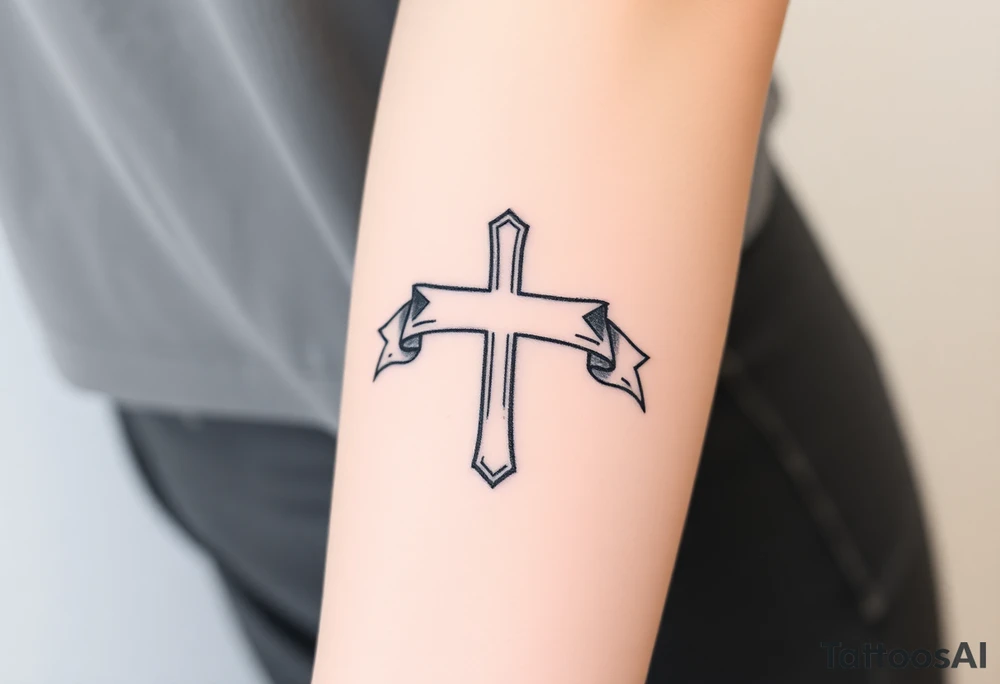 Cross a banner
Around it tattoo idea