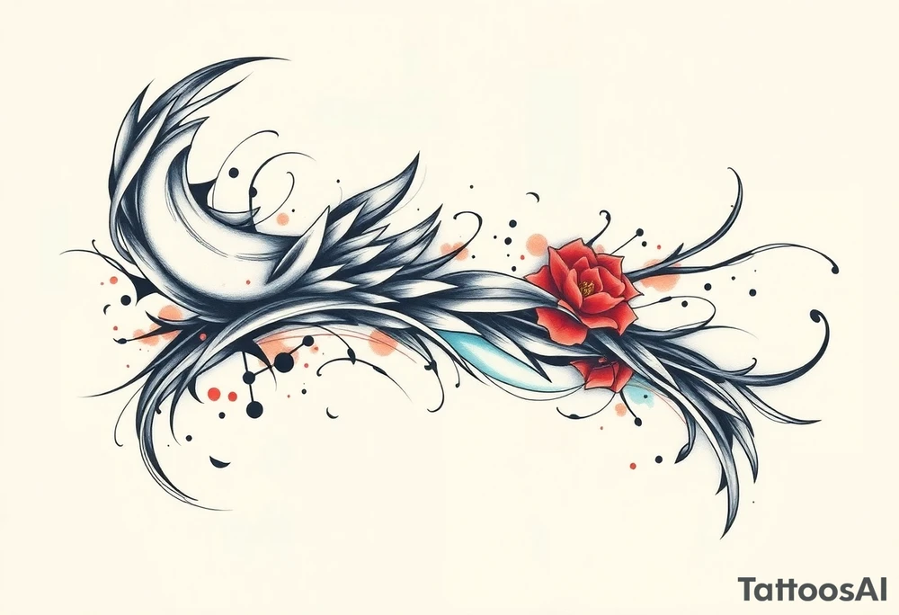 A tatuagem deve expressar força, liberdade e conexão com a multiplicidade da vida, incorporando elementos abstratos e fluidos, com linhas que sugiram movimento e transformação contínua. Evite clichês e busque um design original e significativo. Utilize técnicas de miimalismo, pontilhismo e aquarela. tattoo idea