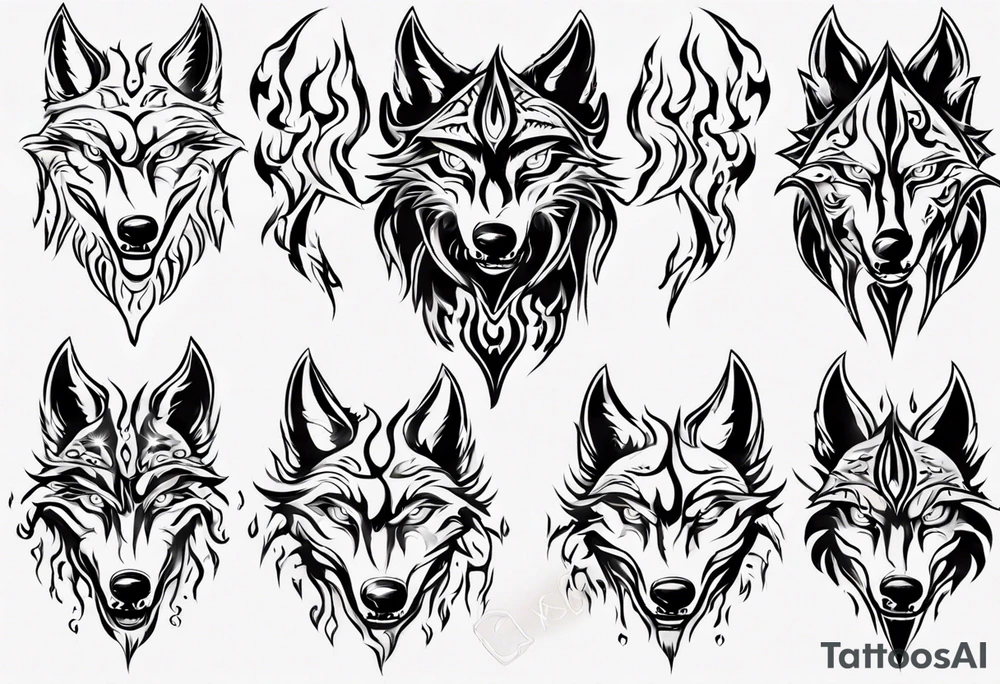 wolf with flaming eyes tattoo idea