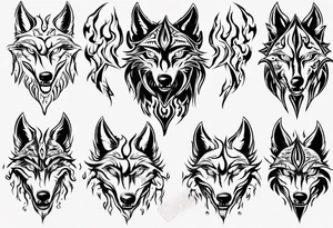 wolf with flaming eyes tattoo idea