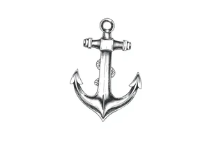 weathered anchor wrapped in nautical rope with sea waves tattoo idea