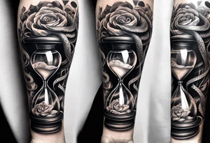 Snake surrounding an hourglass AND a thunder tattoo around forearm tattoo idea