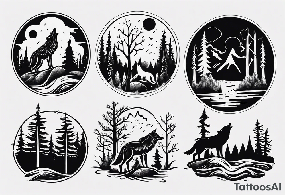 thunderstorm over a forest with a wolf howling on drums tattoo idea thunderstorm over a forest with a wolf howling on drums tattoo idea