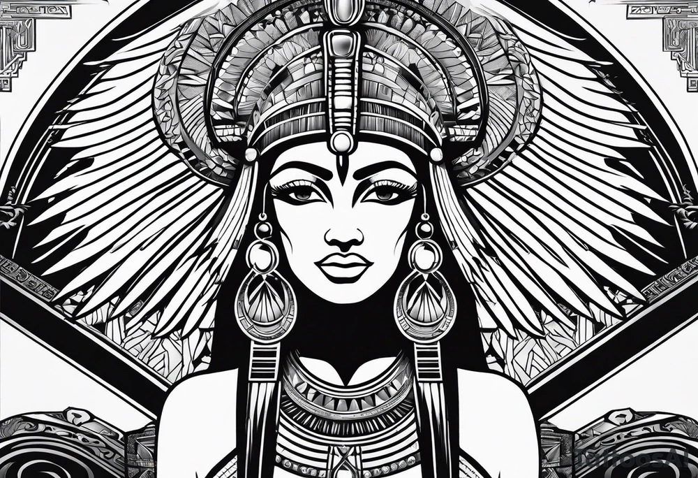 black and white Egyptian goddess Isis tattoo idea