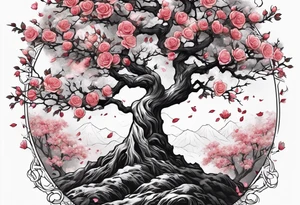 Sakura tree wrapped in roses tattoo idea
