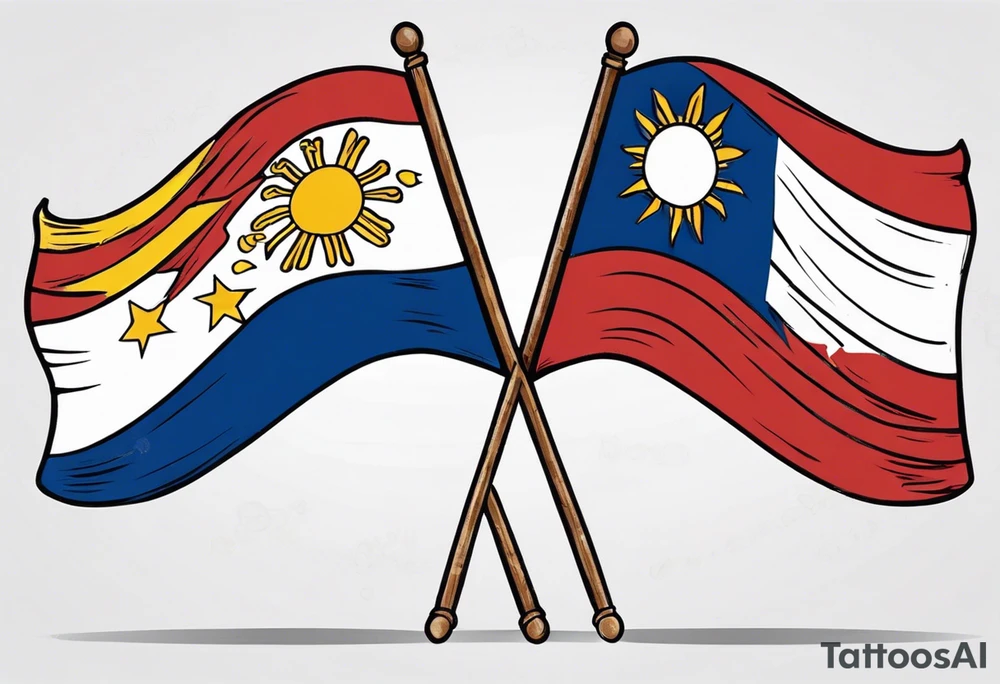 Waving flag that is the Philippine flag to the left and the Spanish flag to the right tattoo idea
