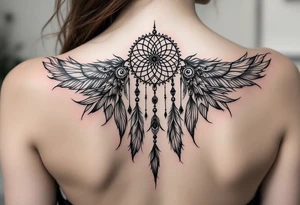 native dreamcatcher with flowing feathers and sacred beads tattoo idea