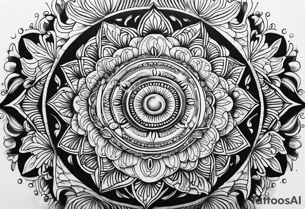 Mandala inspired Ripples in the water caused by a half moon that is dripping water Drops tattoo idea