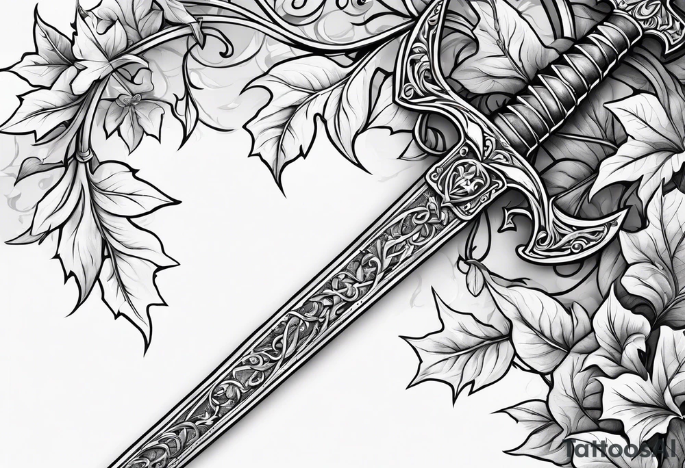 Leafy vines with sword tattoo idea